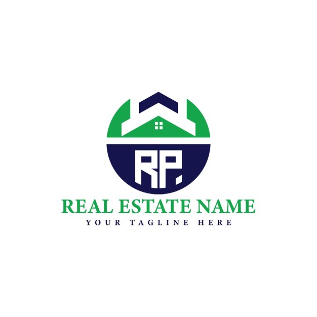Logotipo de marca inmobiliaria verde y azul