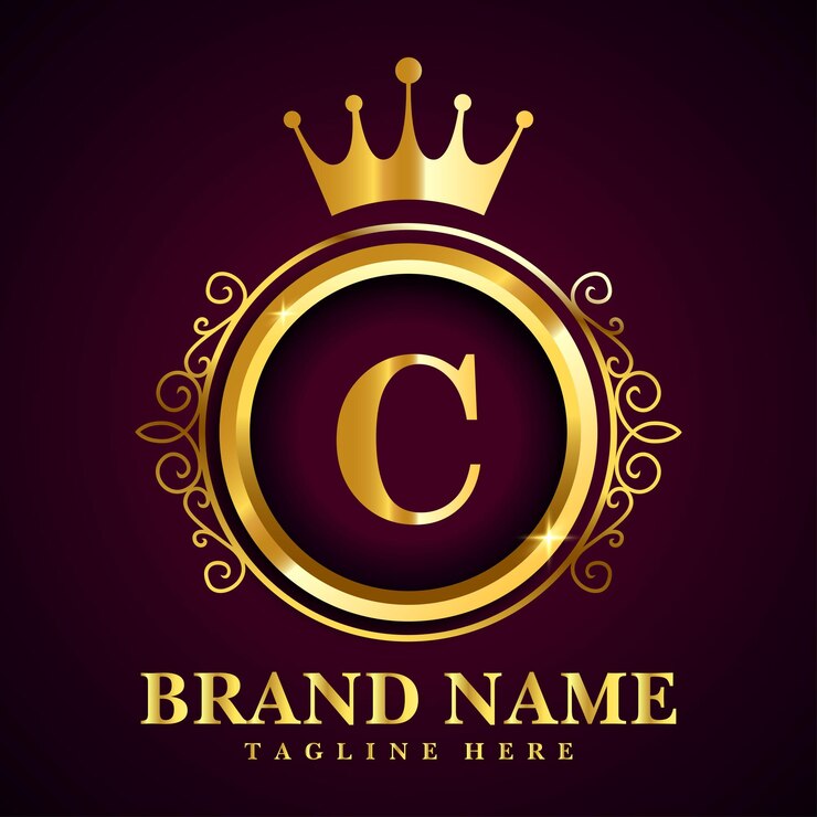Vector logotipo de marca de lujo con la letra c con corona