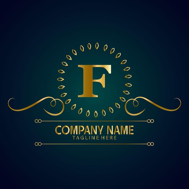 Logotipo de la marca de lujo con la letra F con corona