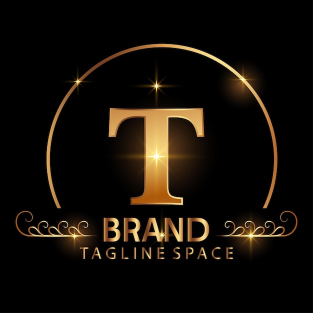 Logotipo de la marca de lujo con la letra T con corona