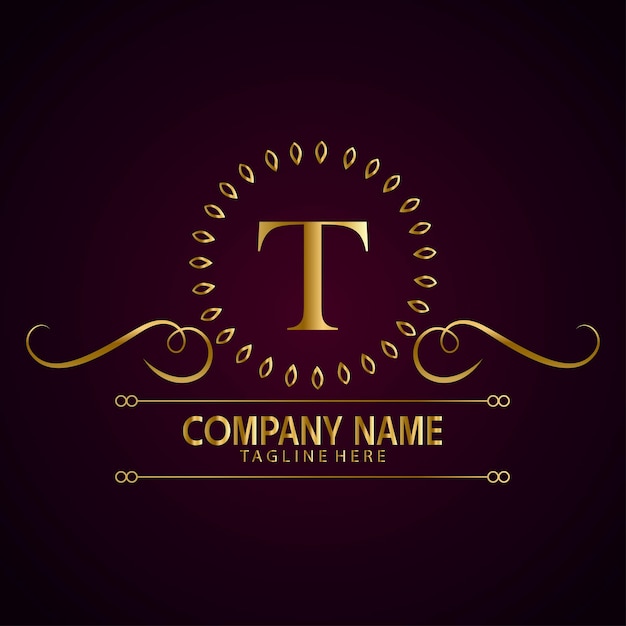 Logotipo de la marca de lujo con la letra T con corona
