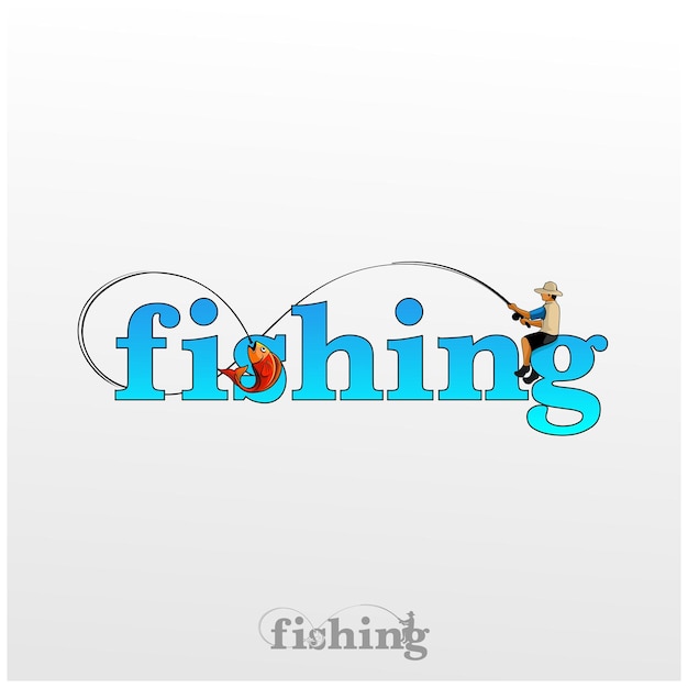 Vector logotipo de la marca de pesca no 3. pescado en la letra s, y el pescador sentado en la letra g.