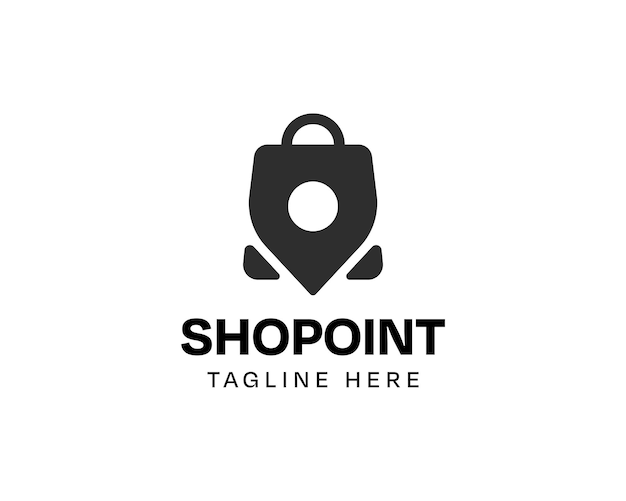 Logotipo de marcador de ubicación de bolsa de compras negra