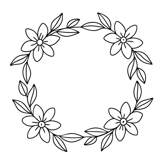 Un logotipo de marco de arte de línea floral dibujado a mano con hojas y formas de borde floral simples