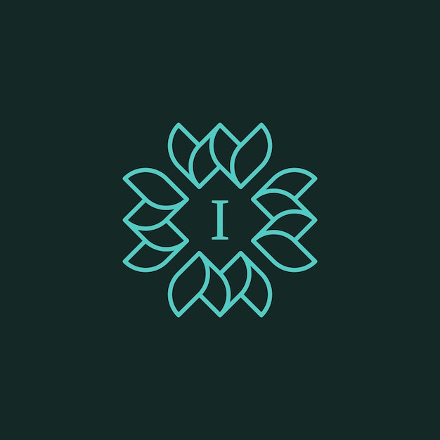 Logotipo de marco de borde ornamental floral letra inicial I