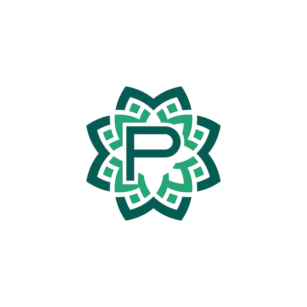 Logotipo de marco de borde ornamental floral letra inicial P