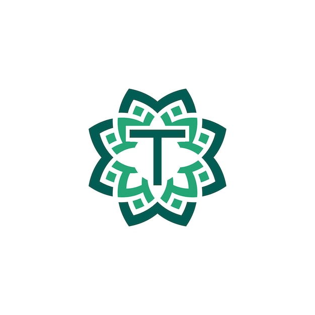 Logotipo de marco de borde ornamental floral letra inicial T