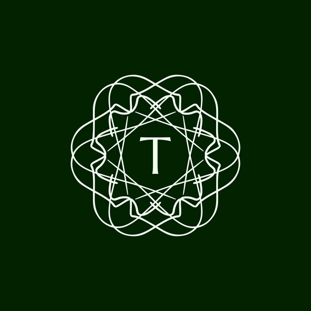 Logotipo del marco de círculo con borde ornamental floral con la letra inicial T.