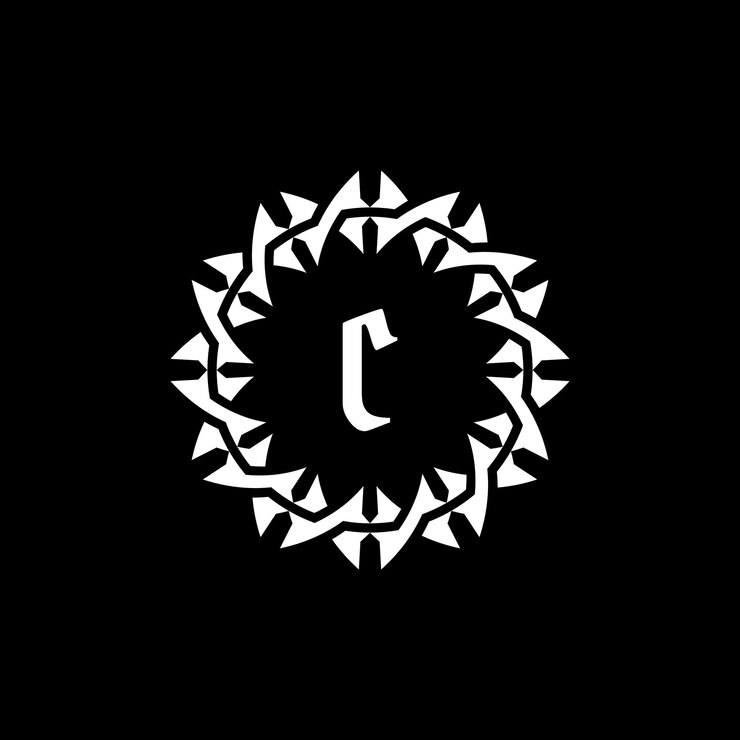 Vector logotipo del marco de círculo de borde ornamental con la letra inicial c.