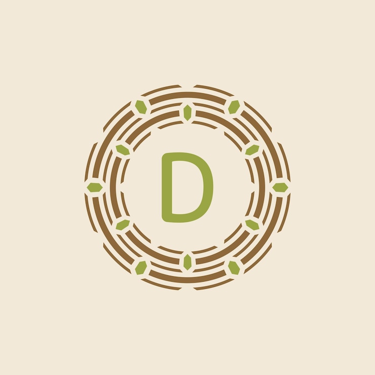 Vector logotipo del marco de círculo de borde ornamental con la letra inicial d.