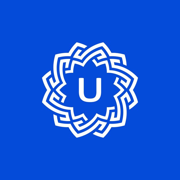 Logotipo del marco de círculo de borde ornamental con la letra inicial U.