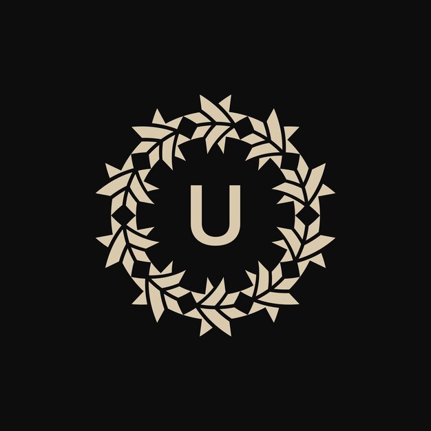 Logotipo del marco de círculo de borde ornamental con la letra inicial U.