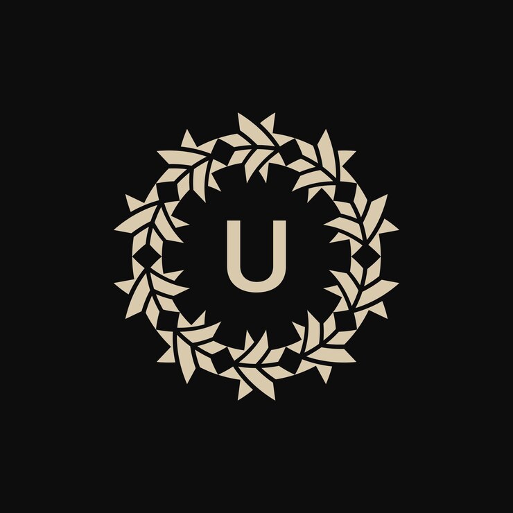 Vector logotipo del marco de círculo de borde ornamental con la letra inicial u.