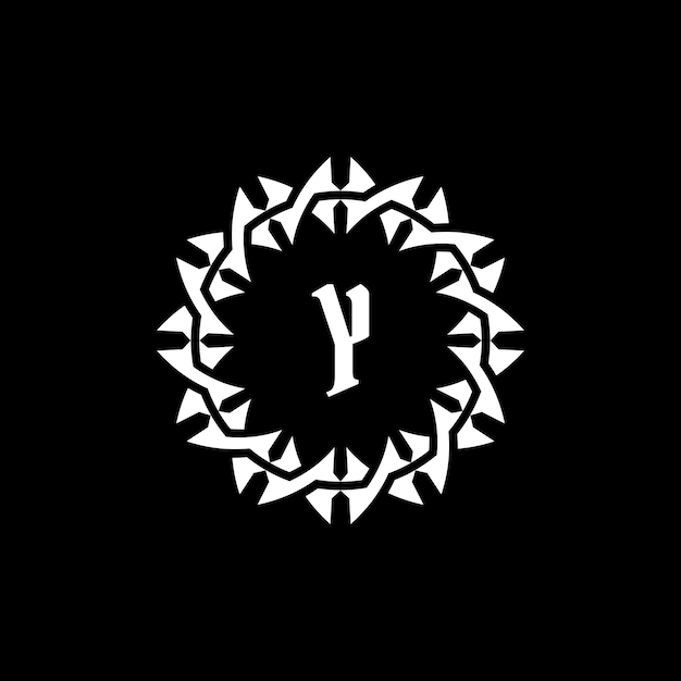 Logotipo del marco de círculo de borde ornamental con la letra inicial Y.
