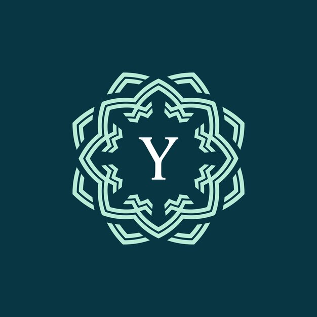 Logotipo del marco de círculo de borde ornamental con la letra inicial Y.