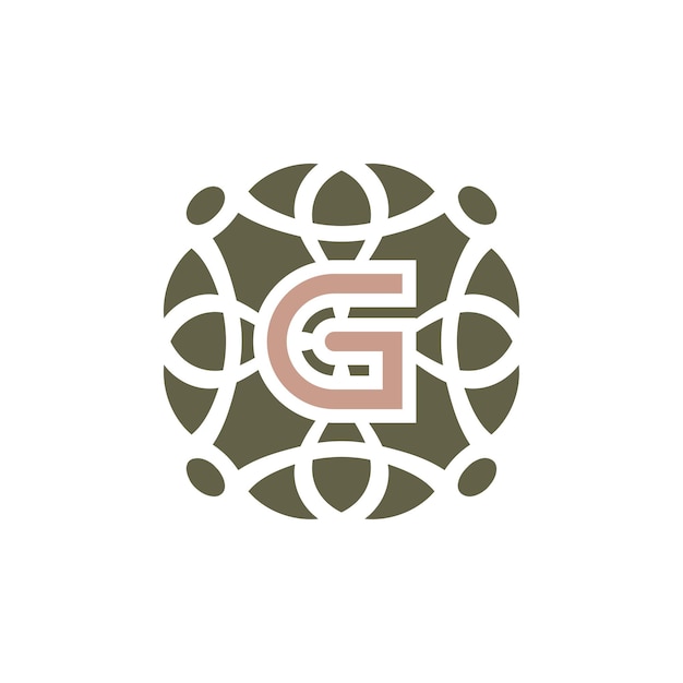 Logotipo de marco de emblema de patrón elegante ornamental de letra inicial G