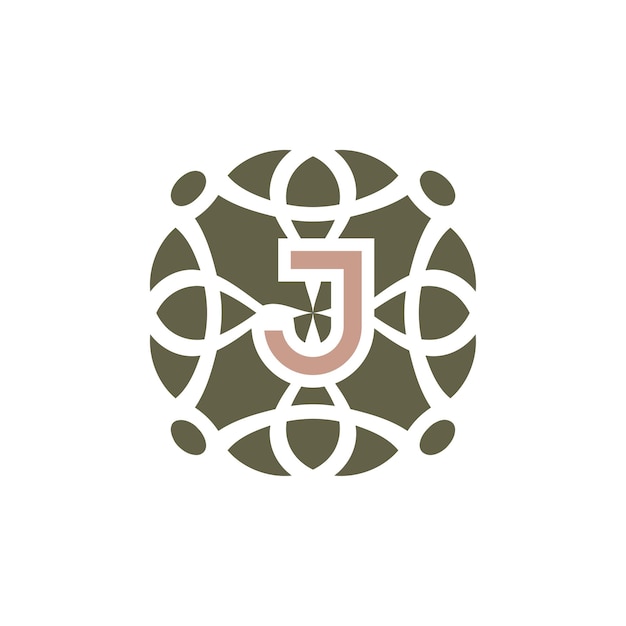 Logotipo de marco de emblema de patrón elegante ornamental de letra inicial J