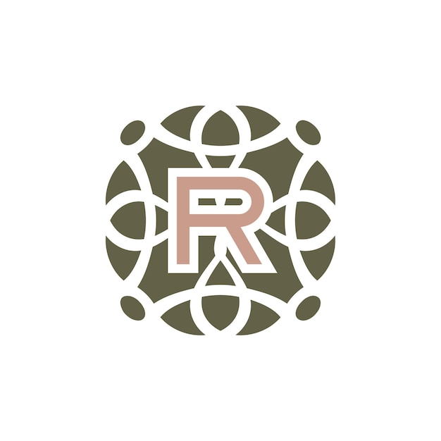 Logotipo de marco de emblema de patrón elegante ornamental de letra inicial R