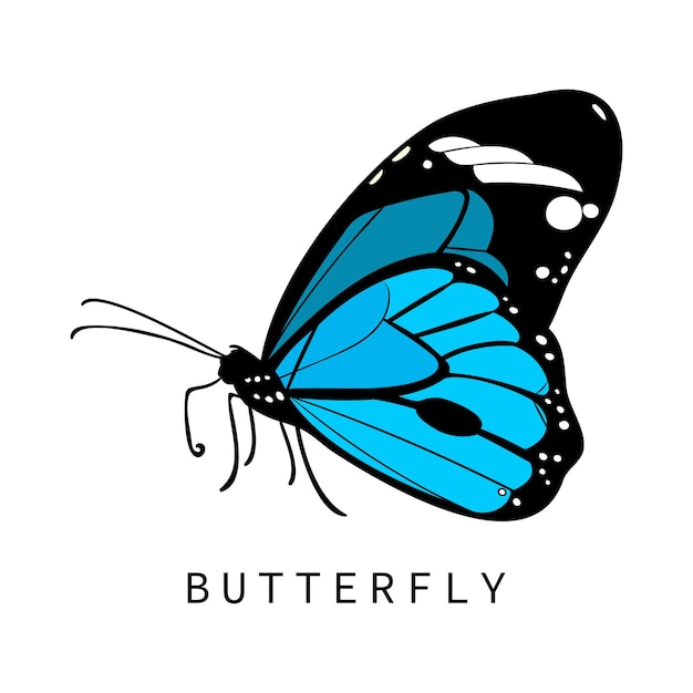Logotipo de mariposa azul en un diseño plano Ilustración vectorial