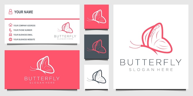 Logotipo de mariposa con estilo de arte lineal, concepto de logotipo femenino con diseño de logotipo de bucle infinito y