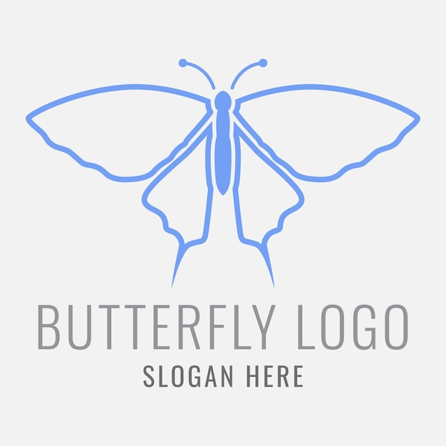 Logotipo de mariposa simple de color azul Vector premium
