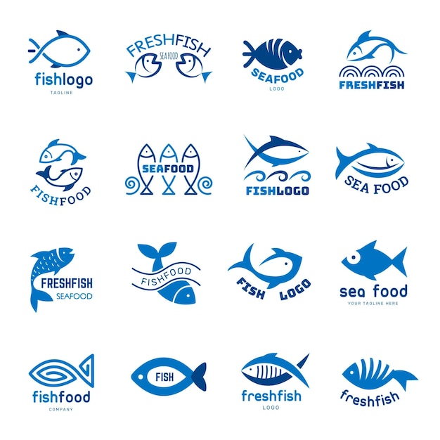 Logotipo de mariscos peces iconos de colores plantillas animales bajo el agua vector reciente elementos de identidad comercial