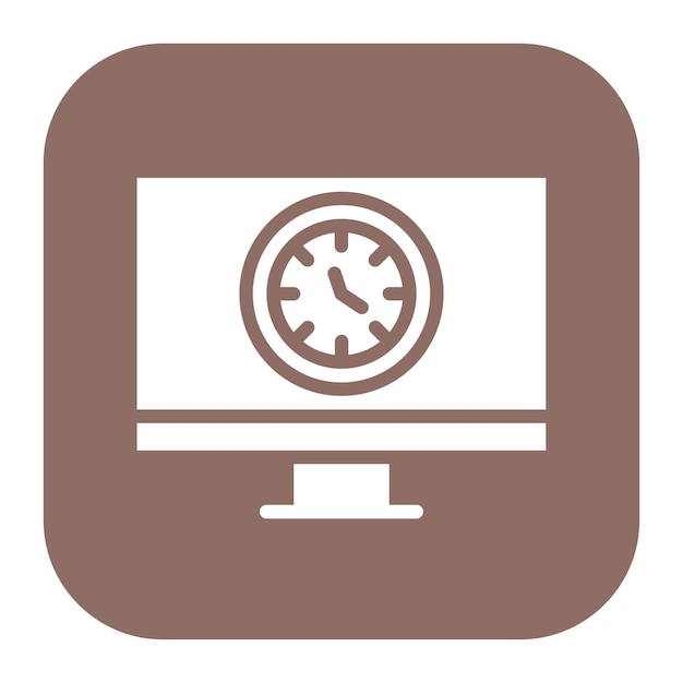un logotipo marrón y blanco con un reloj en él