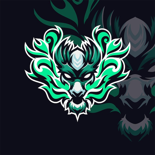 logotipo de la masa del dragón verde esport vector premium