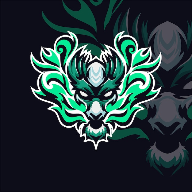 Logotipo de la masa del dragón verde esport vector premium