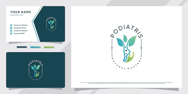 Logotipo de masaje podiatris con un concepto moderno único y diseño de tarjeta de visita vector premium