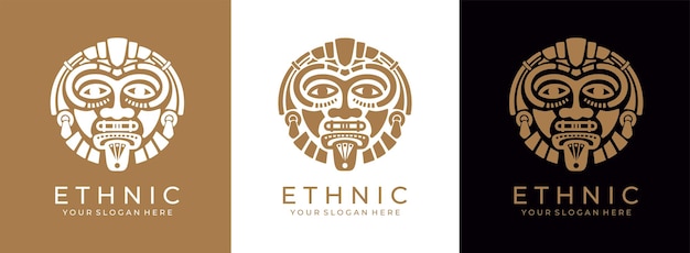 Logotipo de máscara étnica Logotipo de máscara azteca y maya para negocios Diseño de vectores culturales en un estilo minimalista Ilustración vectorial