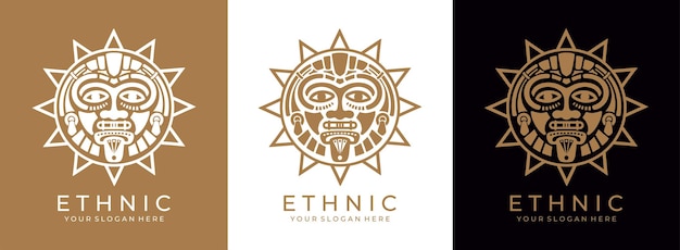 Logotipo de máscara étnica Logotipo de máscara azteca y maya para negocios Diseño de vectores culturales en un estilo minimalista Ilustración vectorial