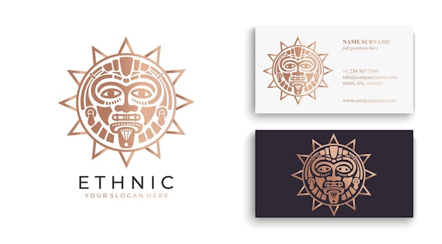 Logotipo de máscara étnica Logotipo de máscara azteca y maya para negocios Diseño de vectores culturales en un estilo minimalista Ilustración vectorial