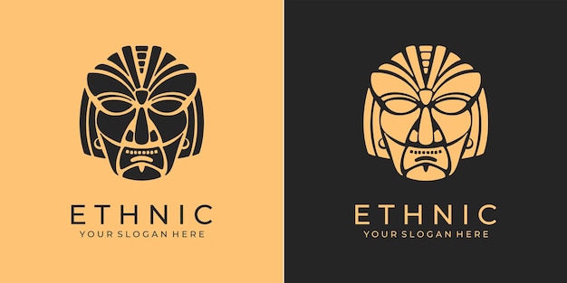 Logotipo de máscara étnica logotipo de máscara azteca y maya para negocios diseño de vectores culturales en un estilo minimalista ilustración vectorial