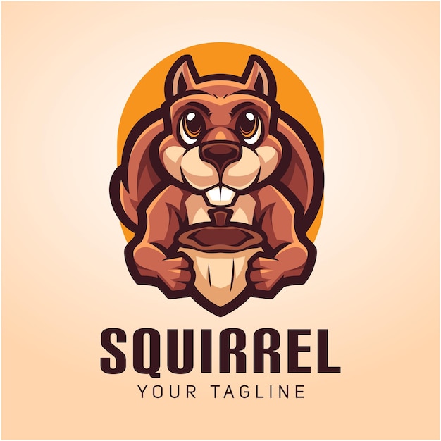 logotipo de la mascota de la ardilla que sostiene el cono de pino