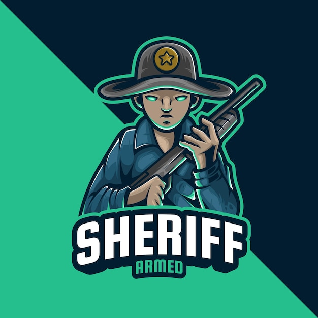 Vector logotipo de la mascota armada del sheriff