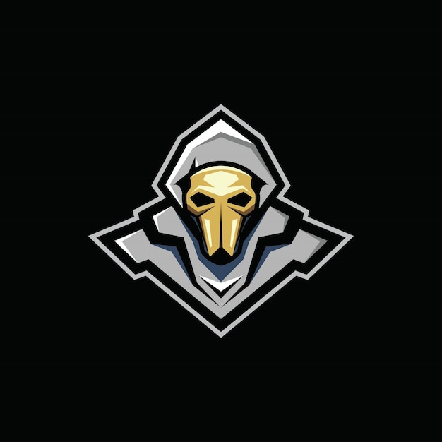 Logotipo de mascota Assasin para deporte y deporte aislado sobre fondo oscuro