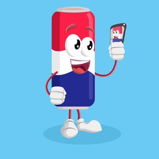 Logotipo de la mascota de las bebidas gaseosas con pose de selfie