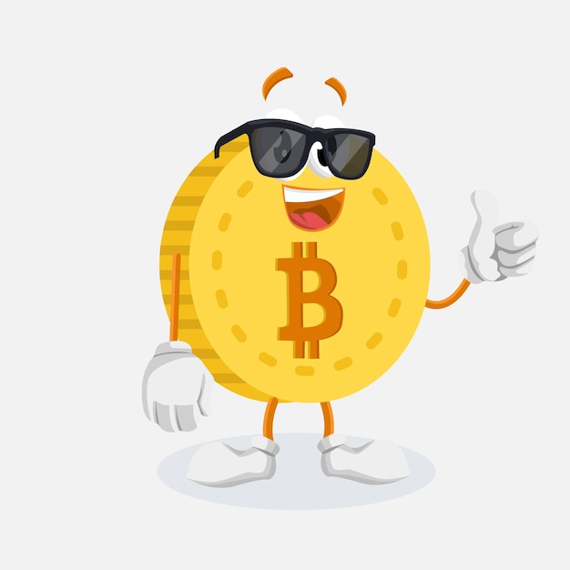 El logotipo de la mascota de Bitcoin con la postura de tumb