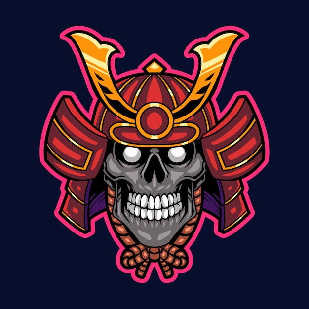 Logotipo de la mascota de la cabeza del cráneo samurai