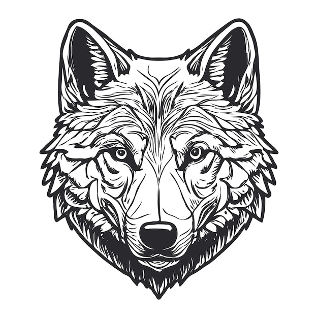 Logotipo de mascota de cabeza de lobo blanco y negro