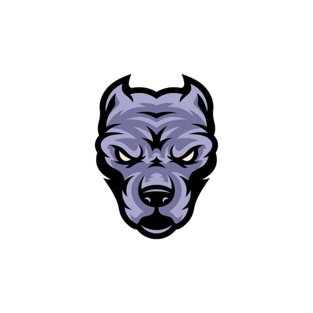 El logotipo de la mascota de la cabeza del perro de pitbull diseña el carácter para el logotipo del deporte y del animal doméstico