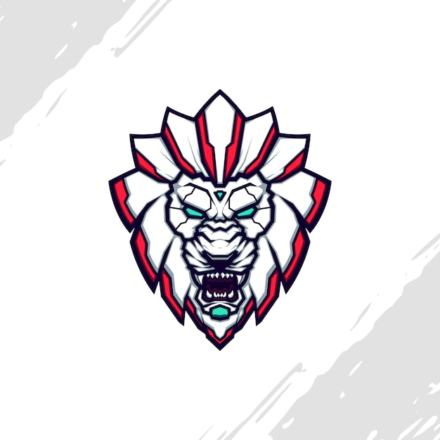 Logotipo de mascota de cabeza de robot de león blanco enojado