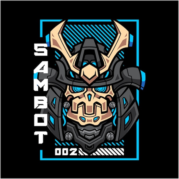 Logotipo de la mascota de la cabeza del robot samurai