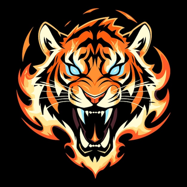 El logotipo de la mascota de la cabeza de tigre para el diseño de la camiseta de tigre de esport aislado en fondo negro