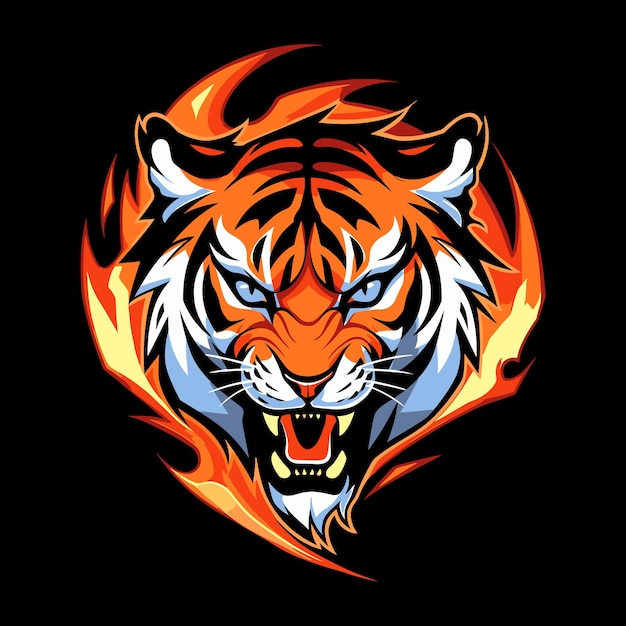El logotipo de la mascota de la cabeza de tigre para el diseño de la camiseta de tigre de esport aislado en fondo negro