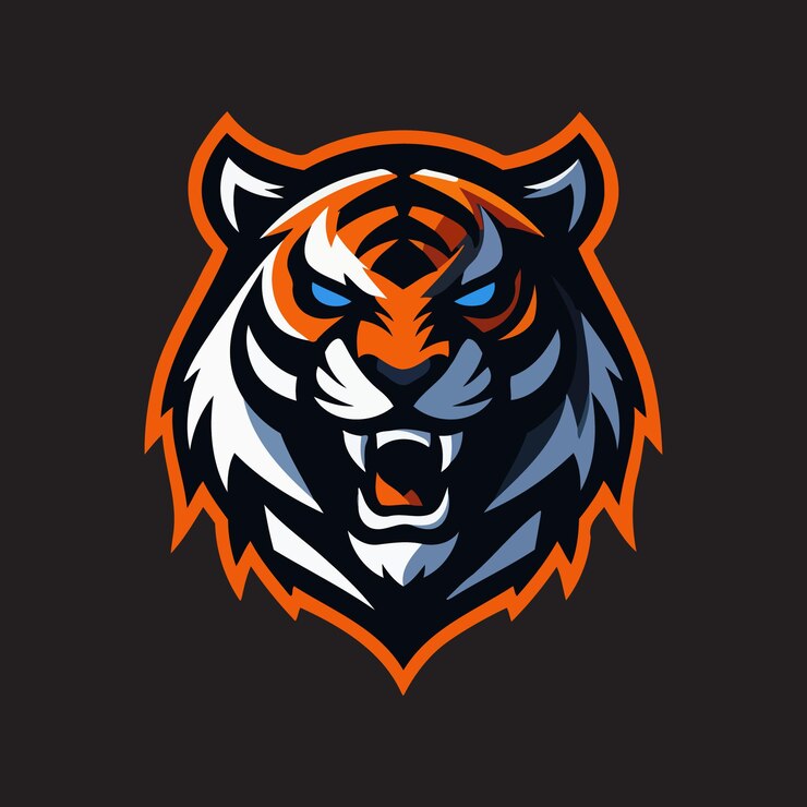 Logotipo de la mascota de la cabeza de tigre sobre un fondo negro
