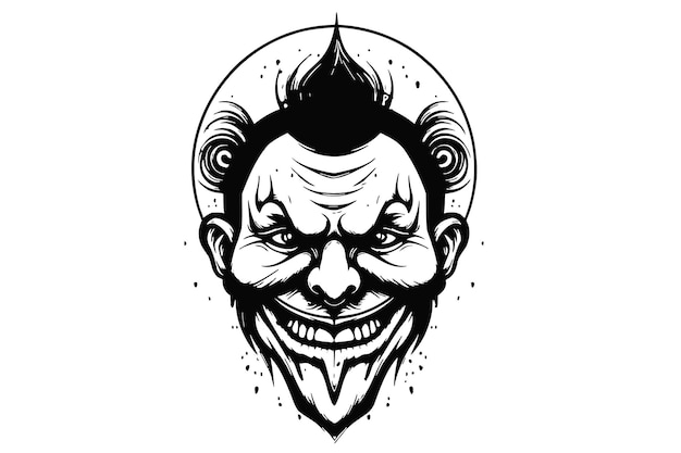 logotipo de la mascota de la cara del bromista de terror en blanco y negro