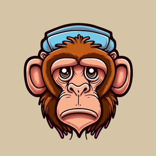 Logotipo de la mascota de la cara de la cabeza del mono ilustración insignia del icono del chimpancé geek