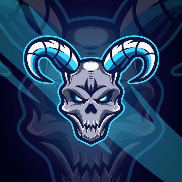 Logotipo de la mascota de la cara del cráneo con cuernos de esports